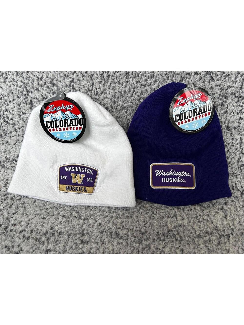 2 pack Bundle NWT Washington Huskies White and Purple Knit Beanies NCAA New